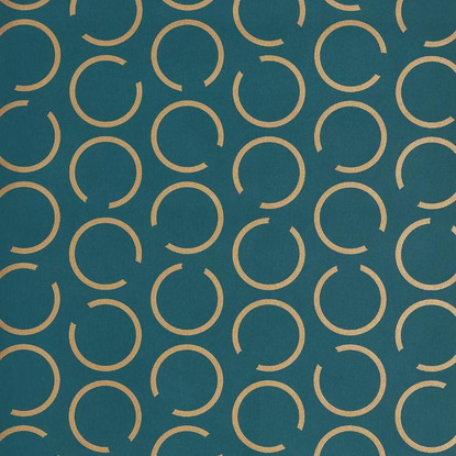 Around the clock bleu canard doré Collection Around Papier peint Caselio