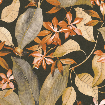 Birdsong noir/jaune/orange Collection Delicacy Papier peint Casadeco