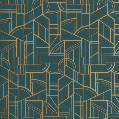 Cinétique vert canard/doré Faubourg des Lumières Papier peint Casamance