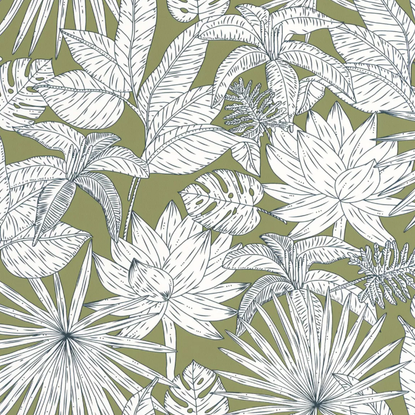 Odyssée Hawaï vert kaki Collection Green & Co Papier peint Caselio
